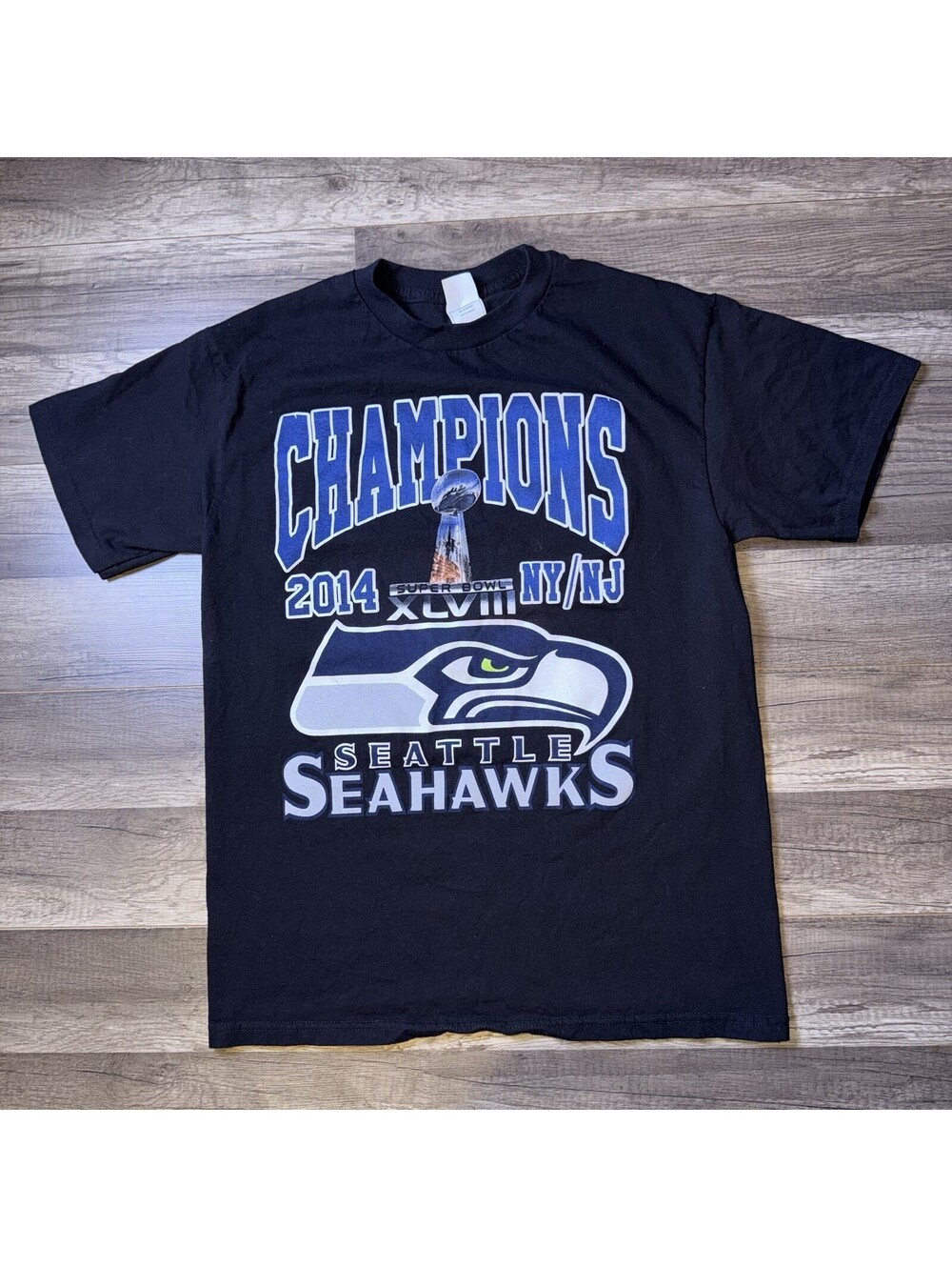 Seattle Seahawks Super Bowl XLVIII Champions T Shirt 2014 Alstyle Black Size M